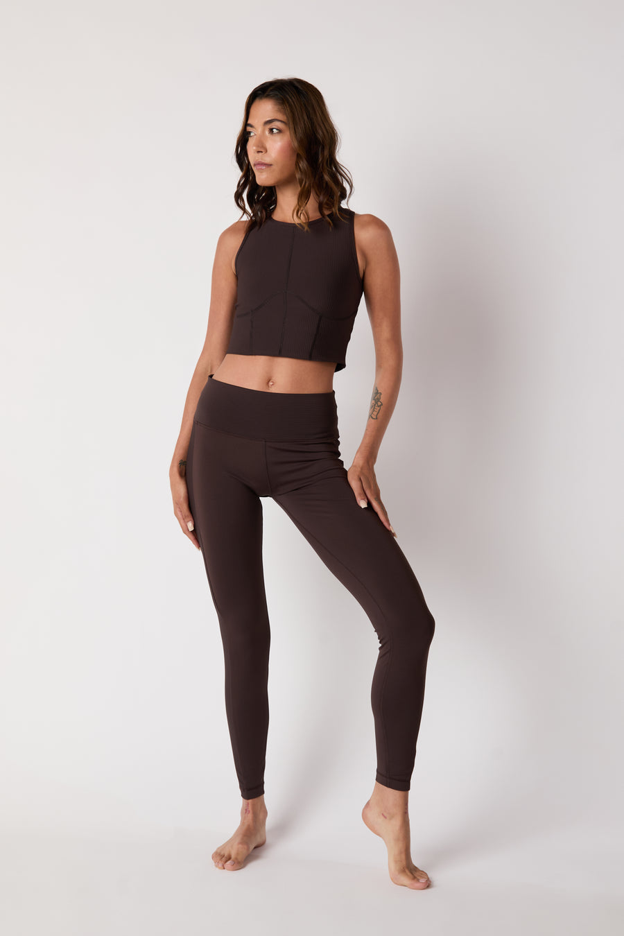 Feel Good Ribbed High Waist Leggings - Espresso